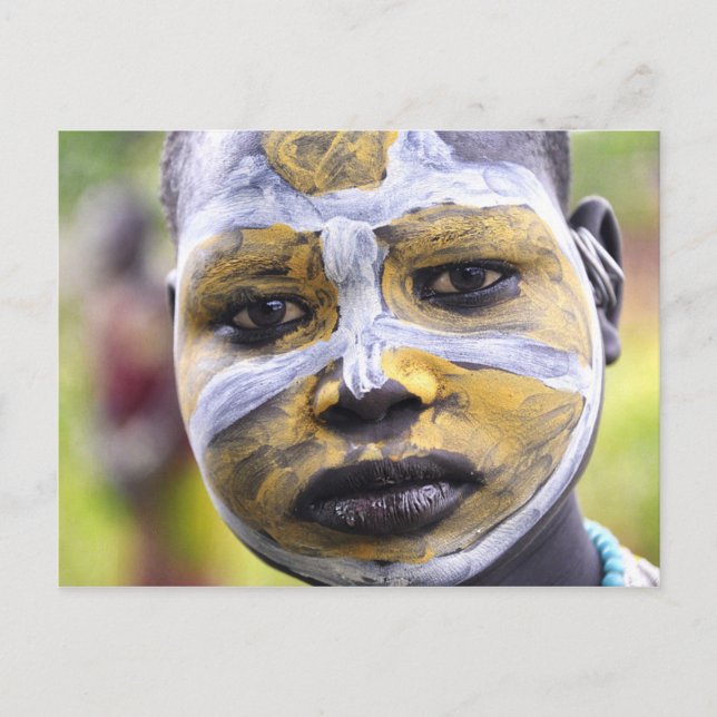 Surma girl with painted face postcard (Front)