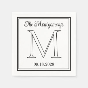 Surname Initial and Wedding Date Double Border Napkins