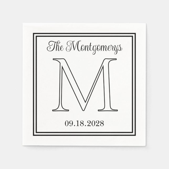 Surname Initial and Wedding Date Double Border Napkins (Front)