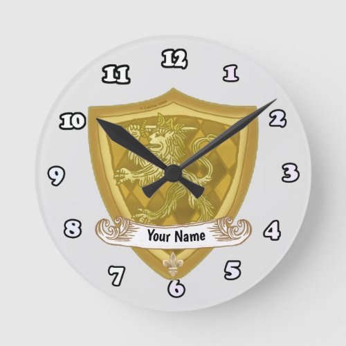 Surname Lion Crest Shield surname  Round Clock