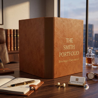 Surname Portfolio Faux Leather Text Brown 3 Ring Binder