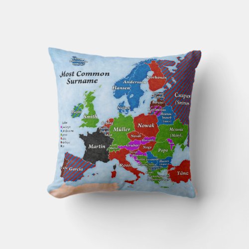 Surnames Europe Map Pillow