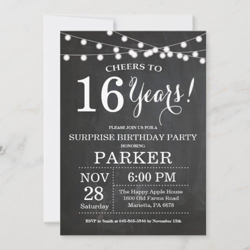 Surprise16th Birthday Invitation Chalkboard
