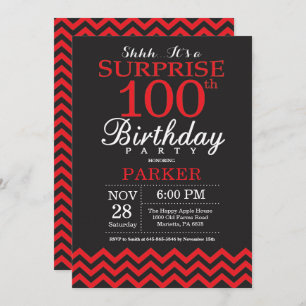 Surprise 100th Birthday Invitation Black and Red