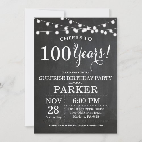 Surprise 100th Birthday Invitation Chalkboard