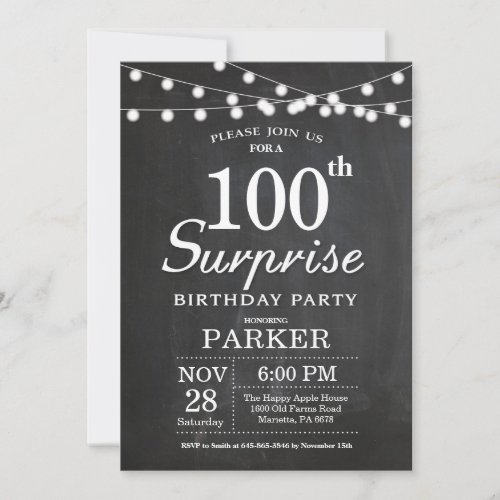 Surprise 100th Birthday Invitation Chalkboard