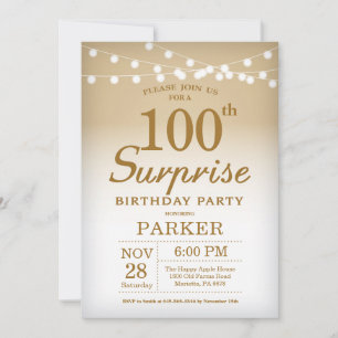 Surprise 100th Birthday Invitation Gold