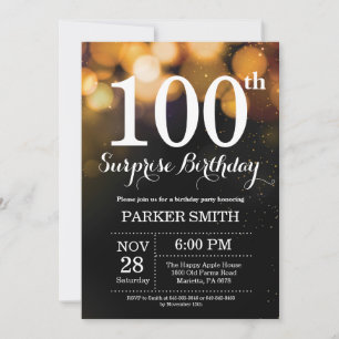 Surprise 100th Birthday Invitation Gold Glitter