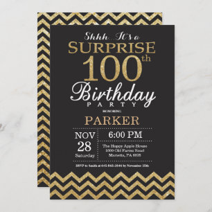 Surprise 100th Birthday Invitation Gold Glitter