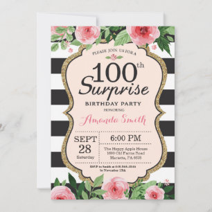 Surprise 100th Birthday Invitation Women Floral