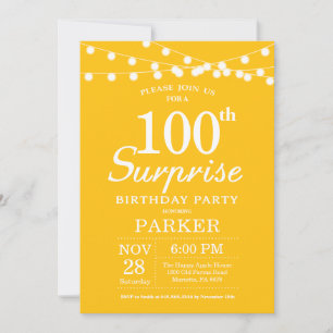 Surprise 100th Birthday Invitation Yellow