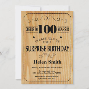 Surprise 100th Birthday Rustic Wood Invitation