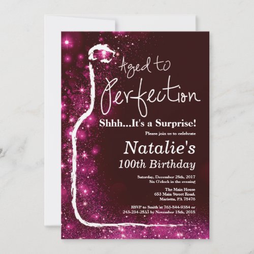 Surprise 100th Birthday Wine Aged to Perfection Invitation