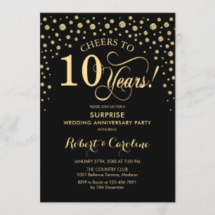Surprise 10th Anniversary Celebration - Black Gold Invitation