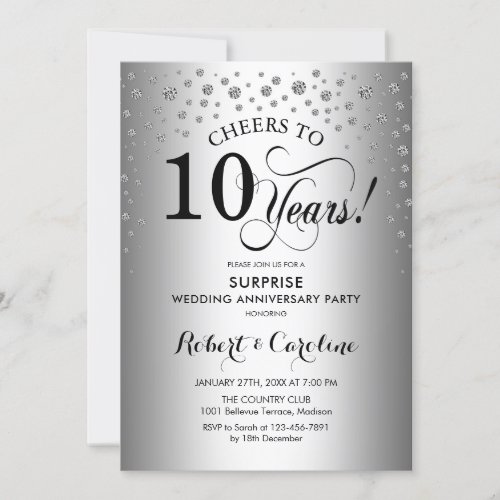 Surprise 10th Anniversary Party _ Silver Black Invitation