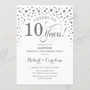 Surprise 10th Anniversary Party - Silver White Invitation