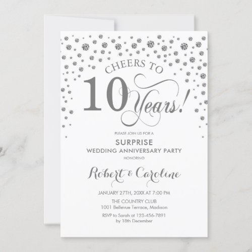Surprise 10th Anniversary Party _ Silver White Invitation