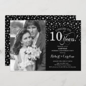 Surprise 10th Anniversary with Photo Black Silver Invitation (Front/Back)