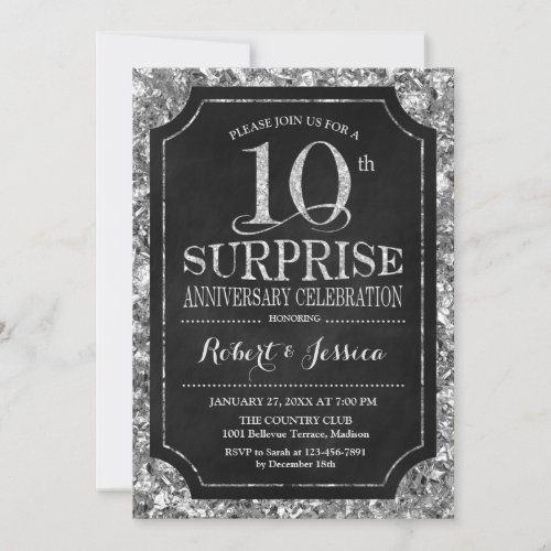Surprise 10th Wedding Anniversary _ Silver Black Invitation