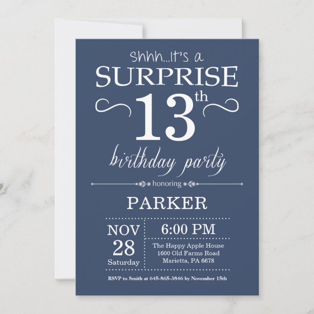 Surprise 13th Birthday Invitation Blue (Front)