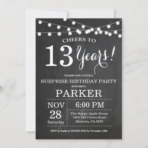 Surprise 13th Birthday Invitation Chalkboard
