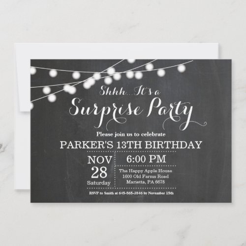 Surprise 13th Birthday Invitation Chalkboard