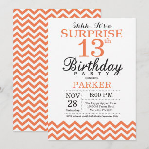 Surprise 13th Birthday Invitation Coral Chevron