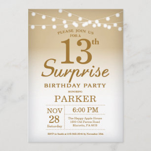 Surprise 13th Birthday Invitation Gold