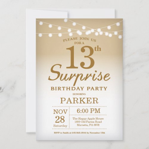 Surprise 13th Birthday Invitation Gold