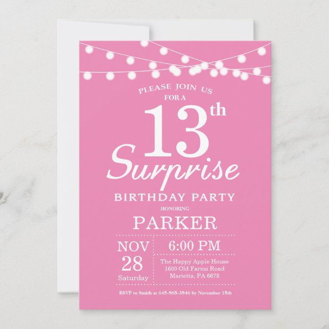 Surprise 13th Birthday Invitation Pink (Front)