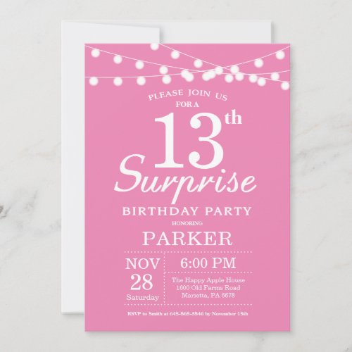Surprise 13th Birthday Invitation Pink