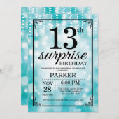 Surprise 13th Birthday Invitation Teal Glitter (Front/Back)