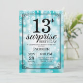 Surprise 13th Birthday Invitation Teal Glitter (Standing Front)