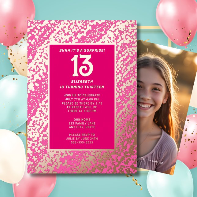 Surprise 13th Birthday Party Hot Pink Preppy Bingy Foil Invitation (Creator Uploaded)