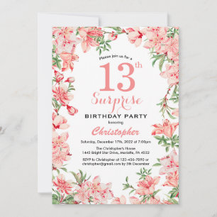 Surprise 13th Birthday Pink Boho Botanical Floral Invitation