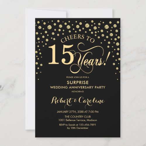 Surprise 15th Anniversary Celebration _ Black Gold Invitation