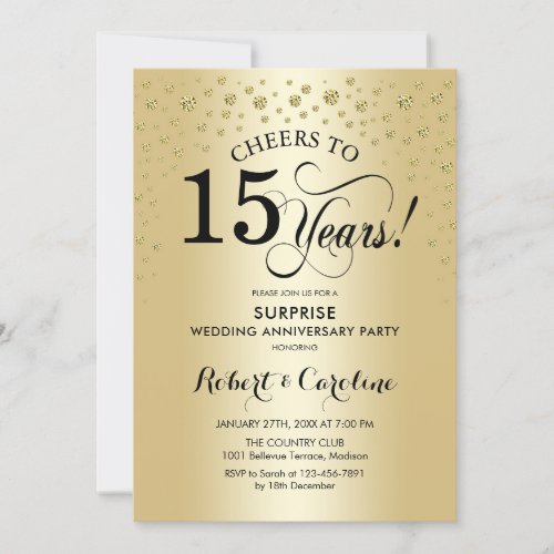 Surprise 15th Anniversary Celebration _ Gold Black Invitation