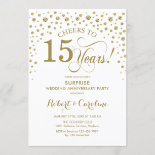 Surprise 15th Anniversary Celebration - Gold White Invitation