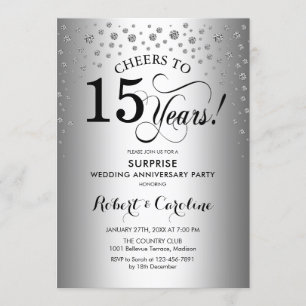 Surprise 15th Anniversary Party - Silver Black Invitation