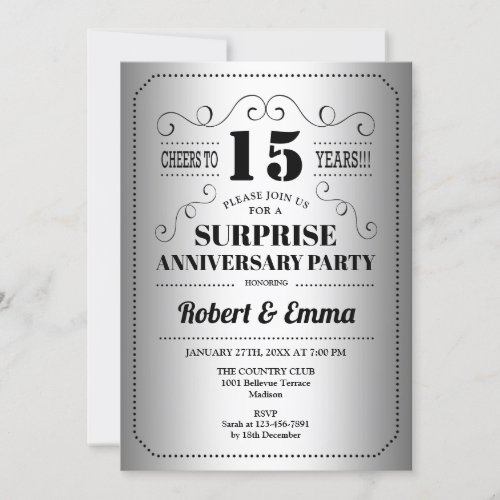 Surprise 15th Anniversary Party _ Silver Black Invitation