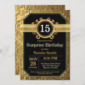Surprise 15th Birthday Invitation Black and Gold (Front/Back)