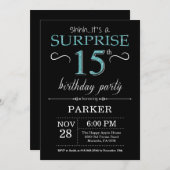 Surprise 15th Birthday Invitation Black and Teal (Front/Back)