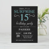 Surprise 15th Birthday Invitation Black and Teal (Standing Front)