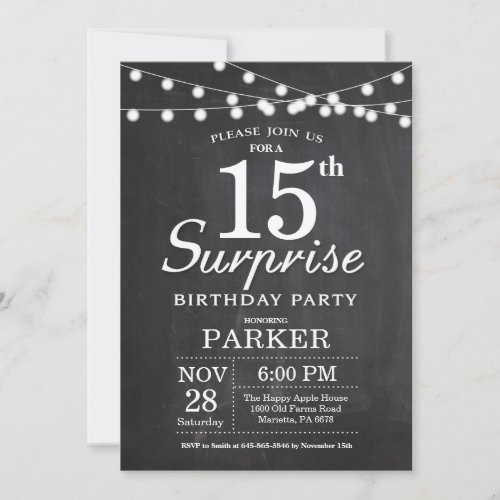 Surprise 15th Birthday Invitation Chalkboard