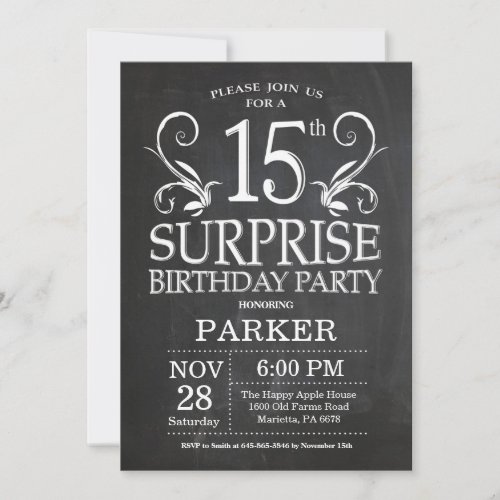 Surprise 15th Birthday Invitation Chalkboard