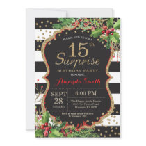 Surprise 15th Birthday Invitation Christmas Gold