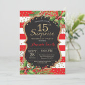 Surprise 15th Birthday Invitation Christmas Gold (Standing Front)