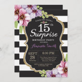 Surprise 15th Birthday Invitation Floral Gold (Front/Back)