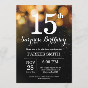 Surprise 15th Birthday Invitation Gold Glitter
