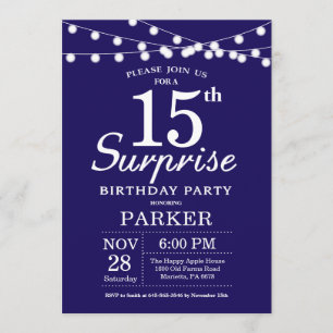 Surprise 15th Birthday Invitation Navy Blue
